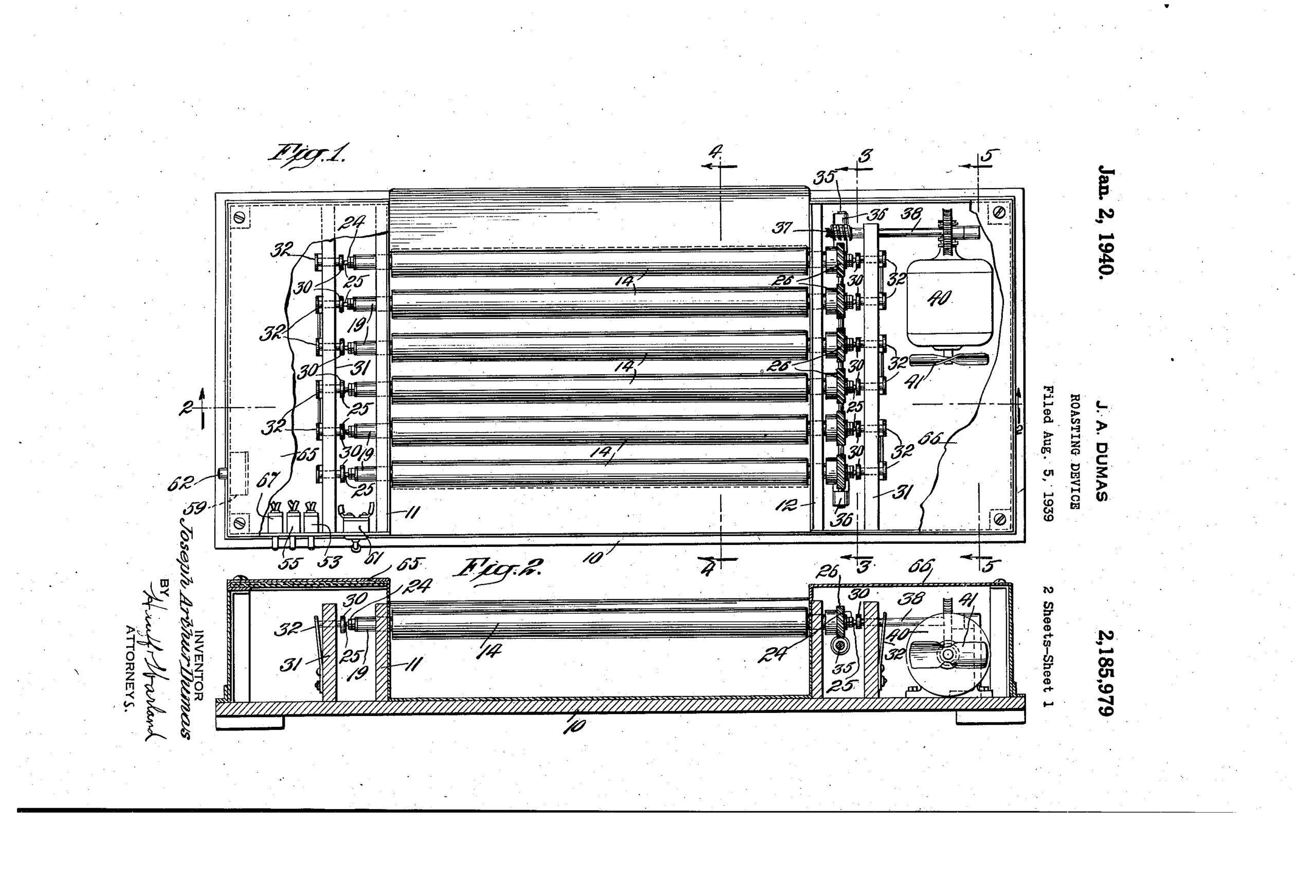 Image of the original roller grill patent by Calvin Dodd McCracken