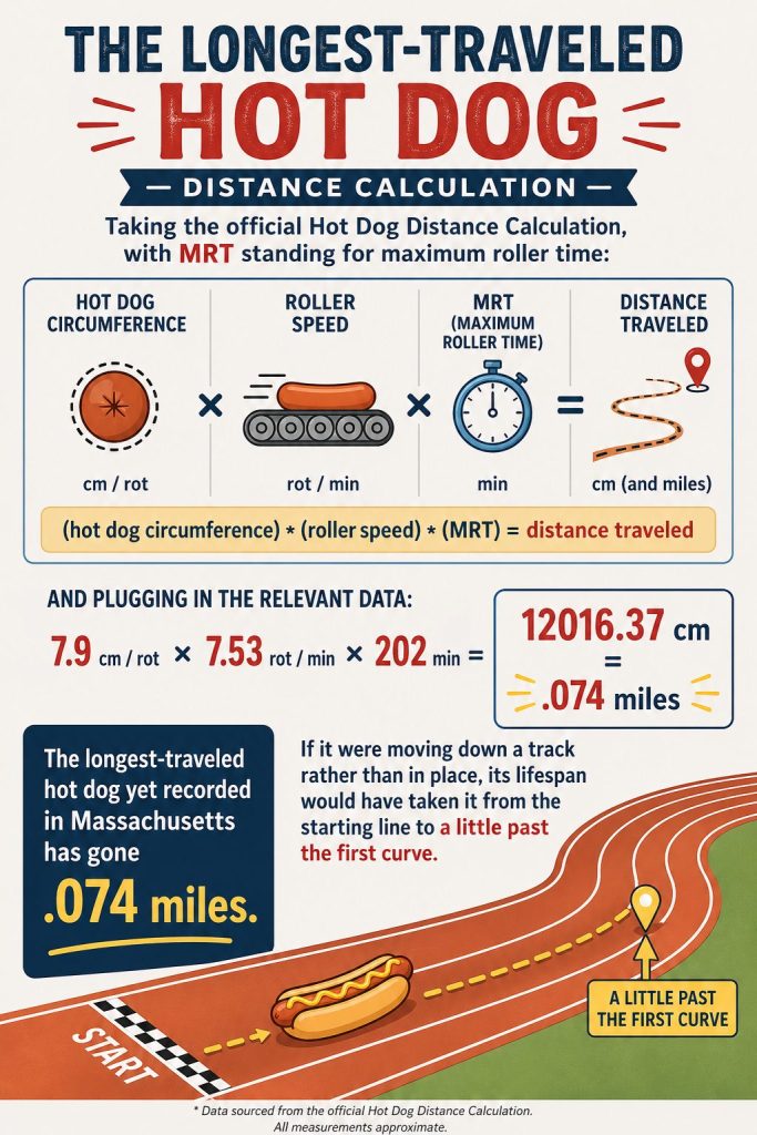 Distance traveled by a hot dog on a rollergrill 
